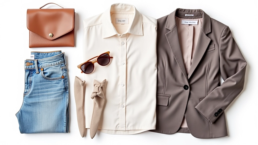 Flatlay of multiple fashion items arranged together showing color coordination and styling combinations