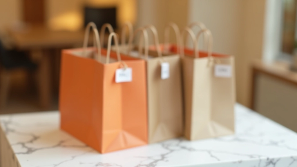Shopping bags and receipts from Turkish retailers displayed on marble table with discount tags and price comparisons